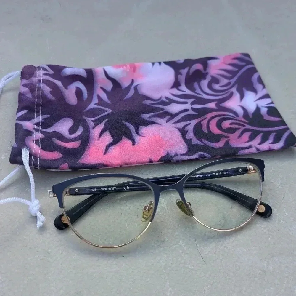 Nine West NW1084 Navy Blue & Silver Cat-Eye Eyeglass Frames (EUC)